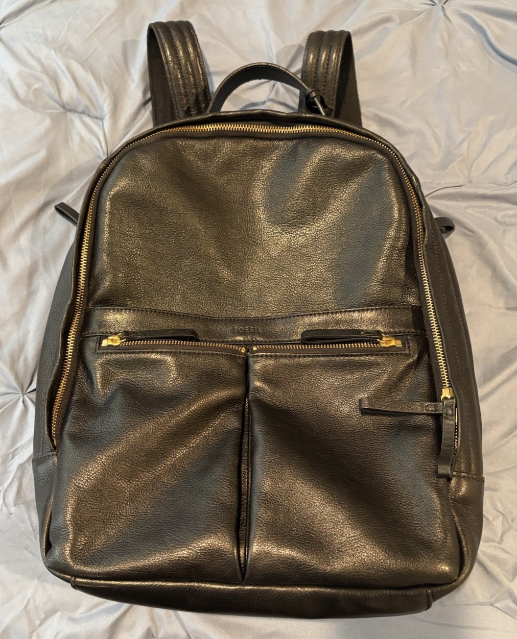Black Leather Fossil Laptop Backpack