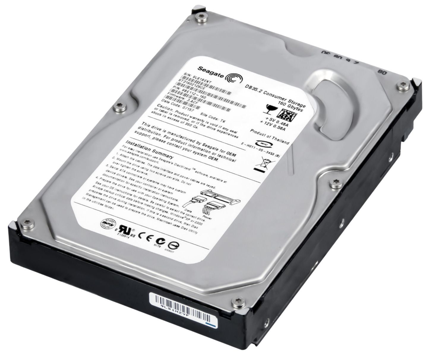 HARD DRIVE SEAGATE BARRACUDA 7200.9 ST3160811AS 160GB 7200RPM 8MB SATA II 3.5''