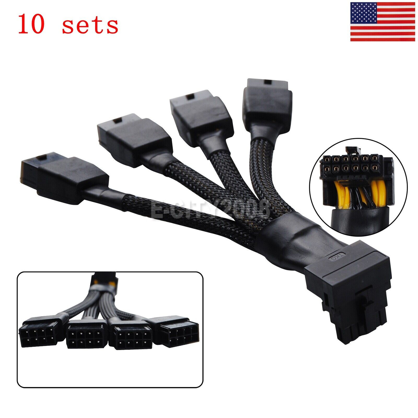 10X For GPU RTX4090 RTX4080 4X8 Pin PCI-E to 16 Pin Card Cable 12VHPWR Connector