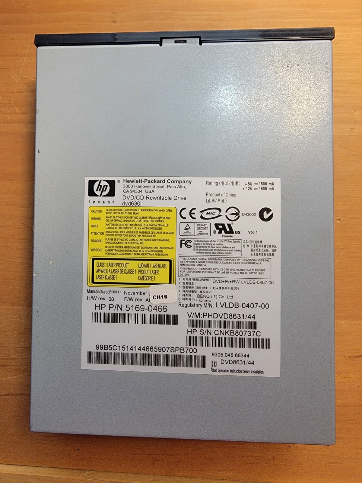 DVD±RW/CD±RW Rewritable IDE Drive, DVD630I, HP P/N: 5169-0466, DVD8631/44