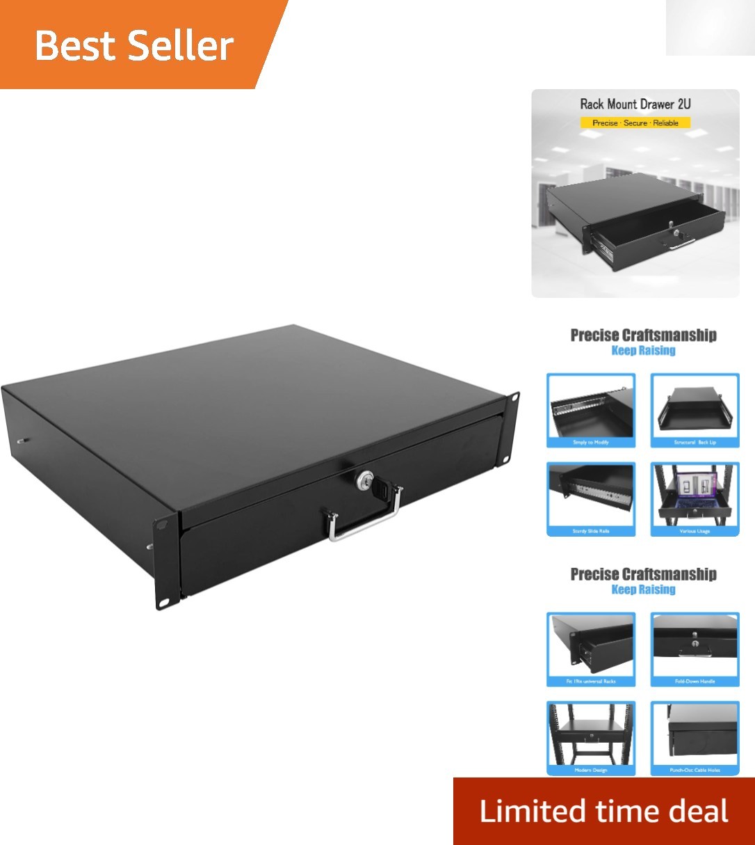 19 Inch 2U Locking Rack Drawer -  Quality with Rear Cable Pass-Through