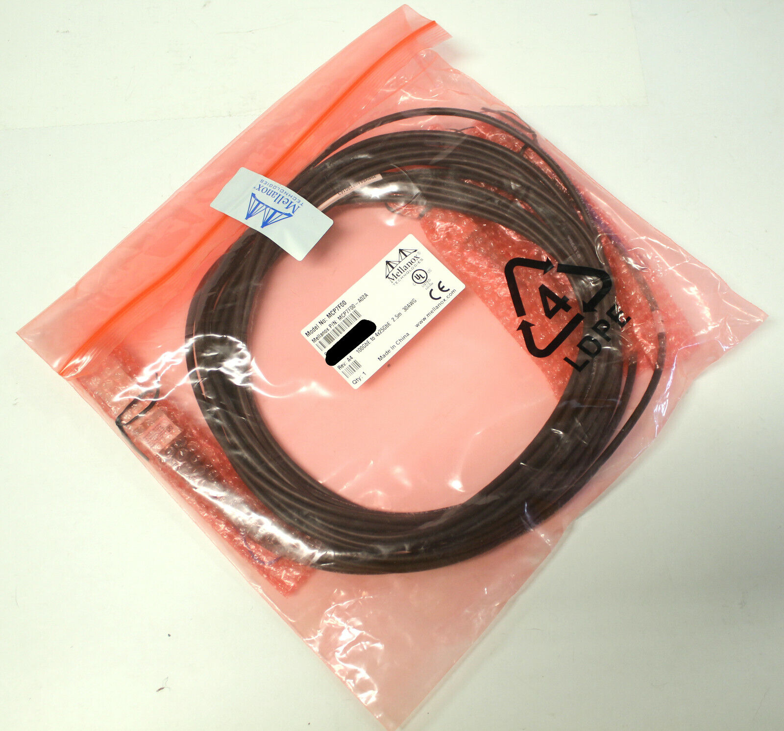 Mellanox LinkX 100GbE  4x25GbE Direct Attach Copper Splitter Cable MCP7F00-A02A
