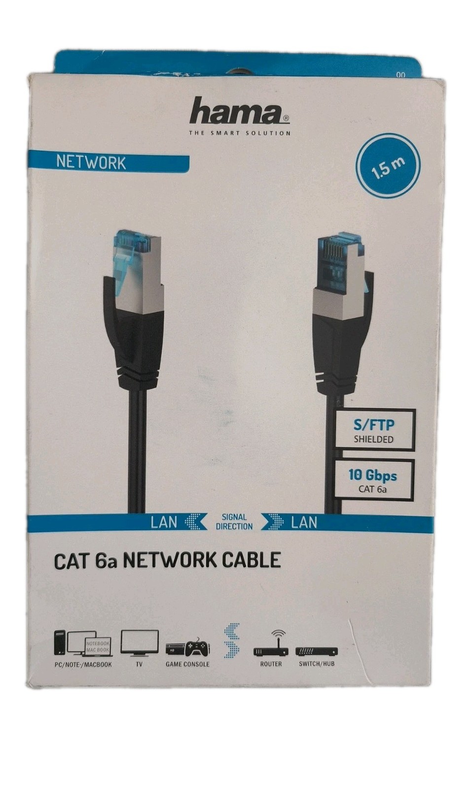 Hama network cable CAT-6a 10Gbps S/FTP shielded 500 MHz (1.5 m) black 00200680