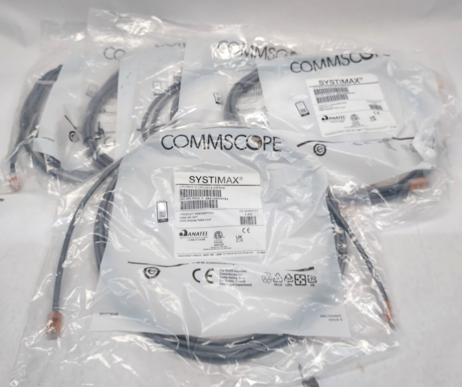 5-Pack Commscope CPC3312-03F010 GS8E Modular Patch Cord 10 Ft   RJ45 to RJ45