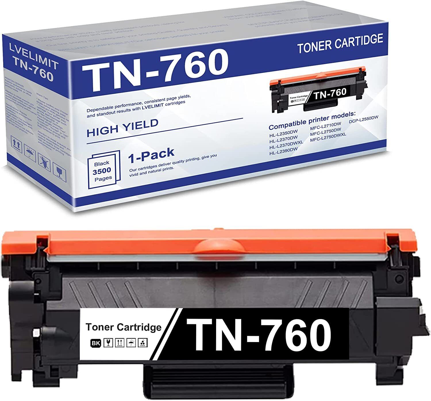 TN760 Toner Cartridge Replacement for Brother Black 1 PK DCP-L2550DW HL-L2395DW