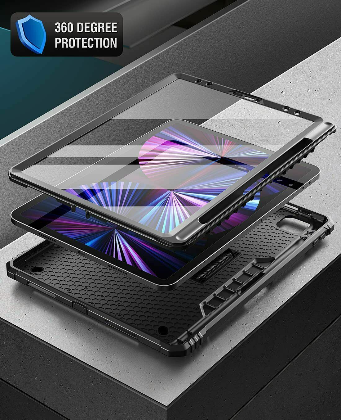 iPad Pro 11 (3rd Gen 2021) Tablet Case, Full-body Rugged Shockproof Cover Black