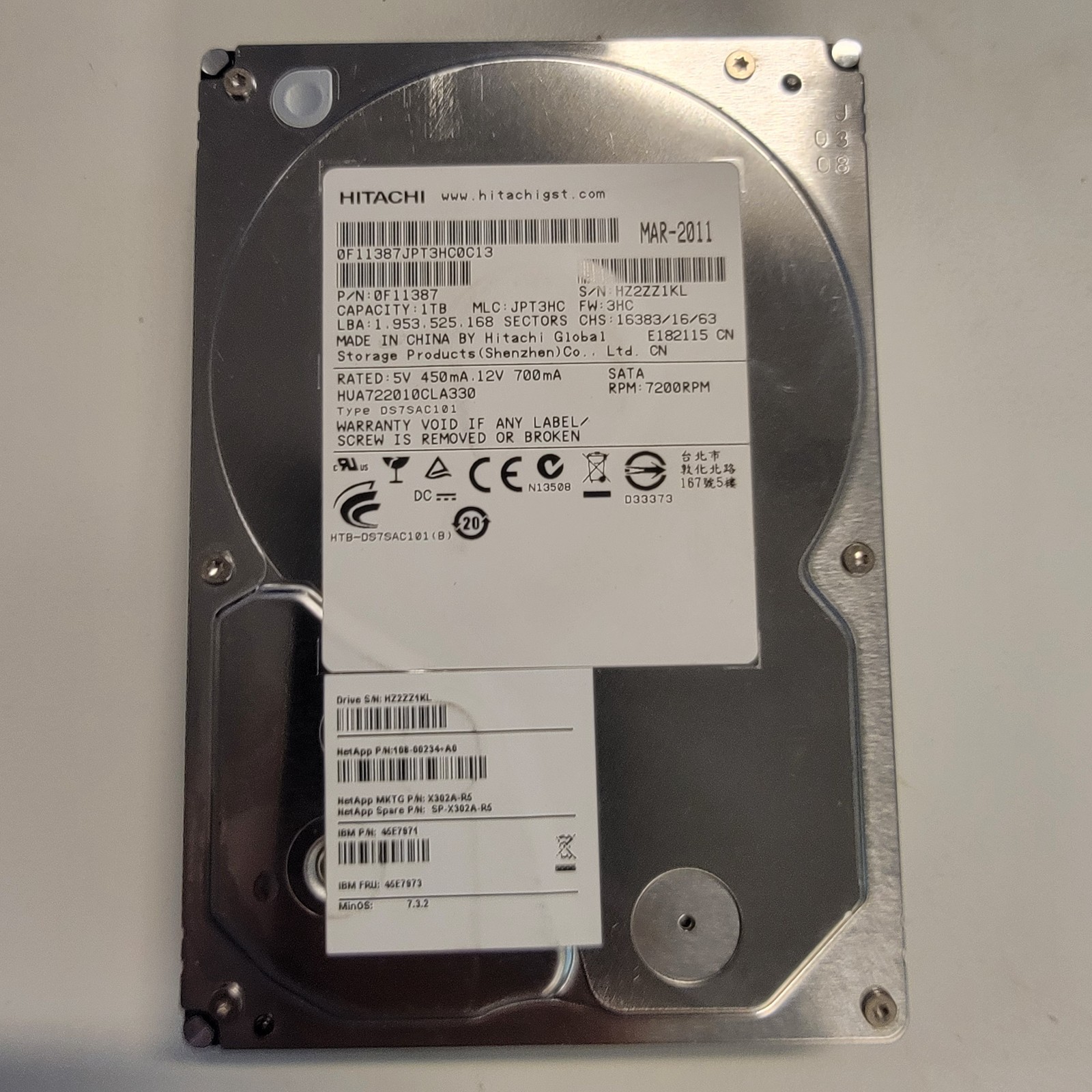 Hitachi HUA722010CLA330 1TB 3Gbps 3.5" 7200 RPM SATA Hard Drive-Enterprise Grade