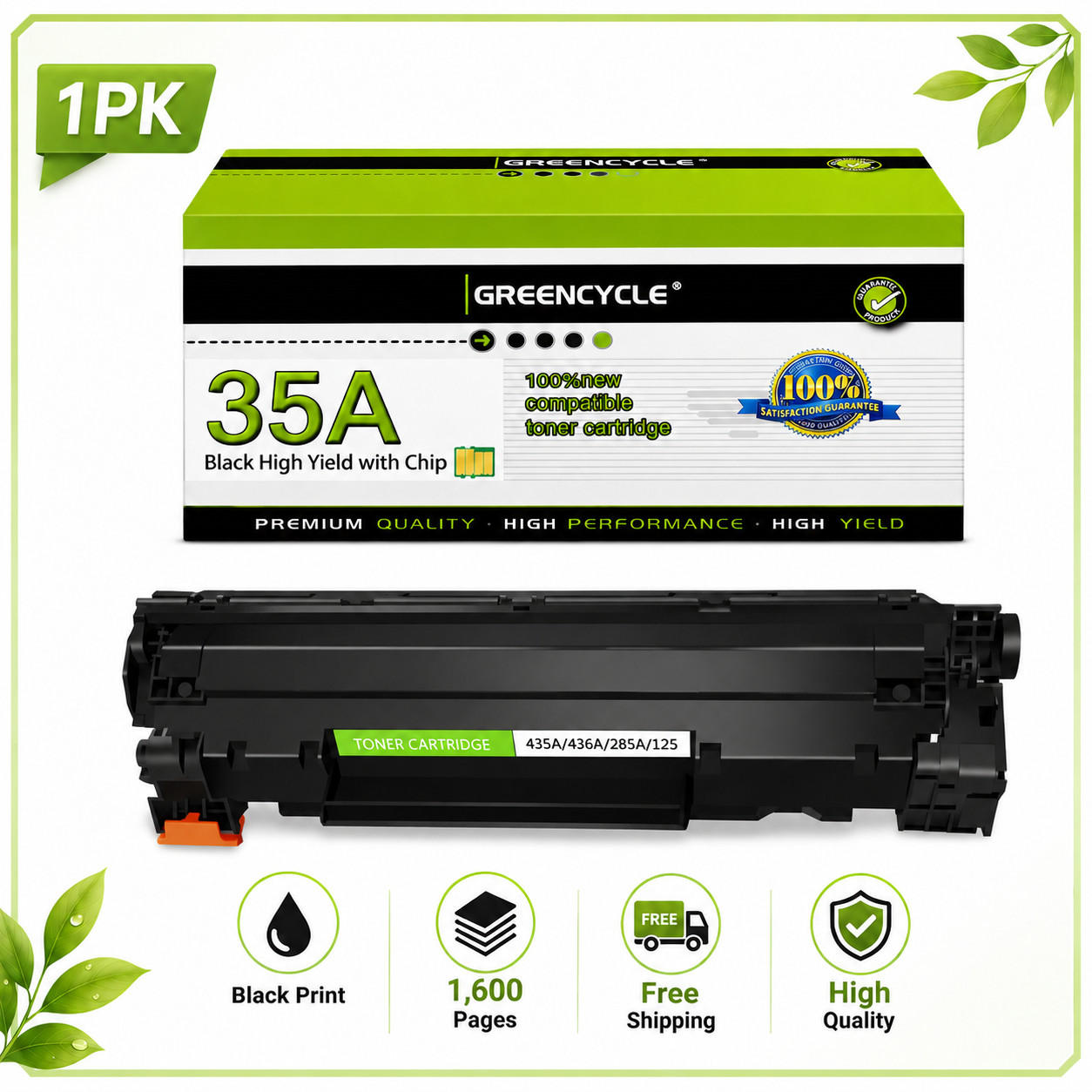 1-4PK CB435A 35a Toner Compatible with HP LaserJet P1005 P1006 P1007 P1009 P1002