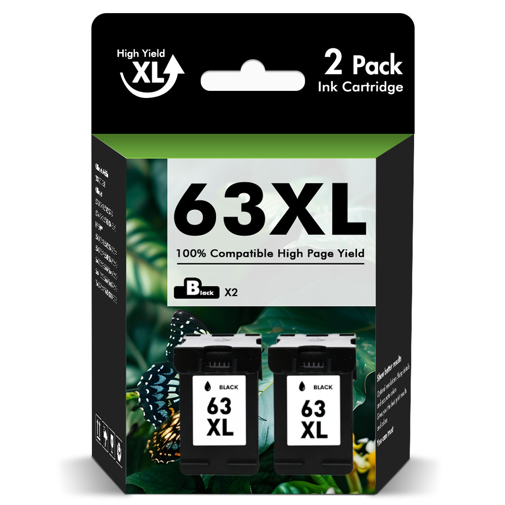 2PK 63XL Black Ink Cartridge For HP Envy 4520 4520 Officejet 3830 4650 5220 5258