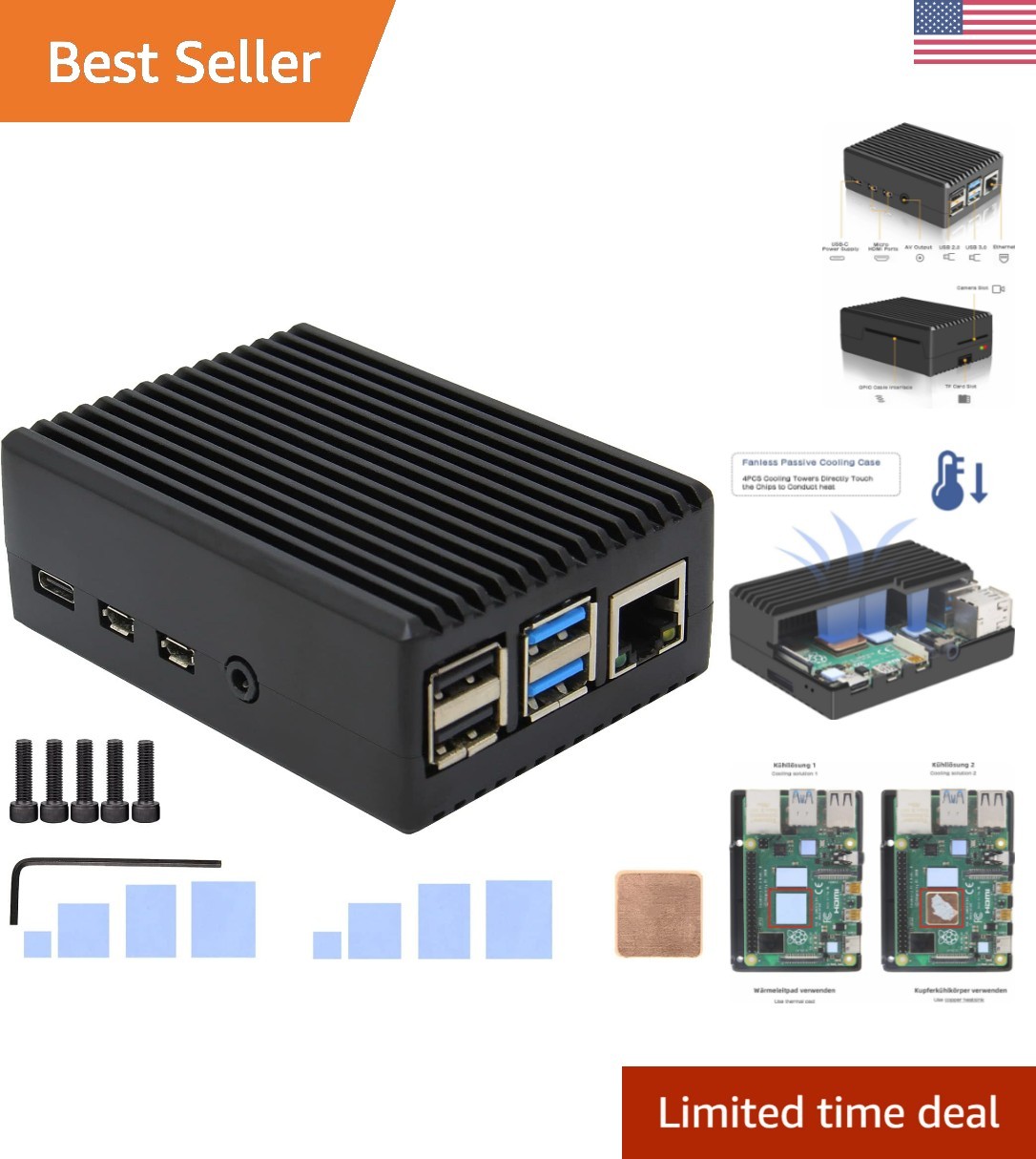 P173 Aluminum Raspberry Pi 4 Case - Fanless, Durable & High-Performance Cooling