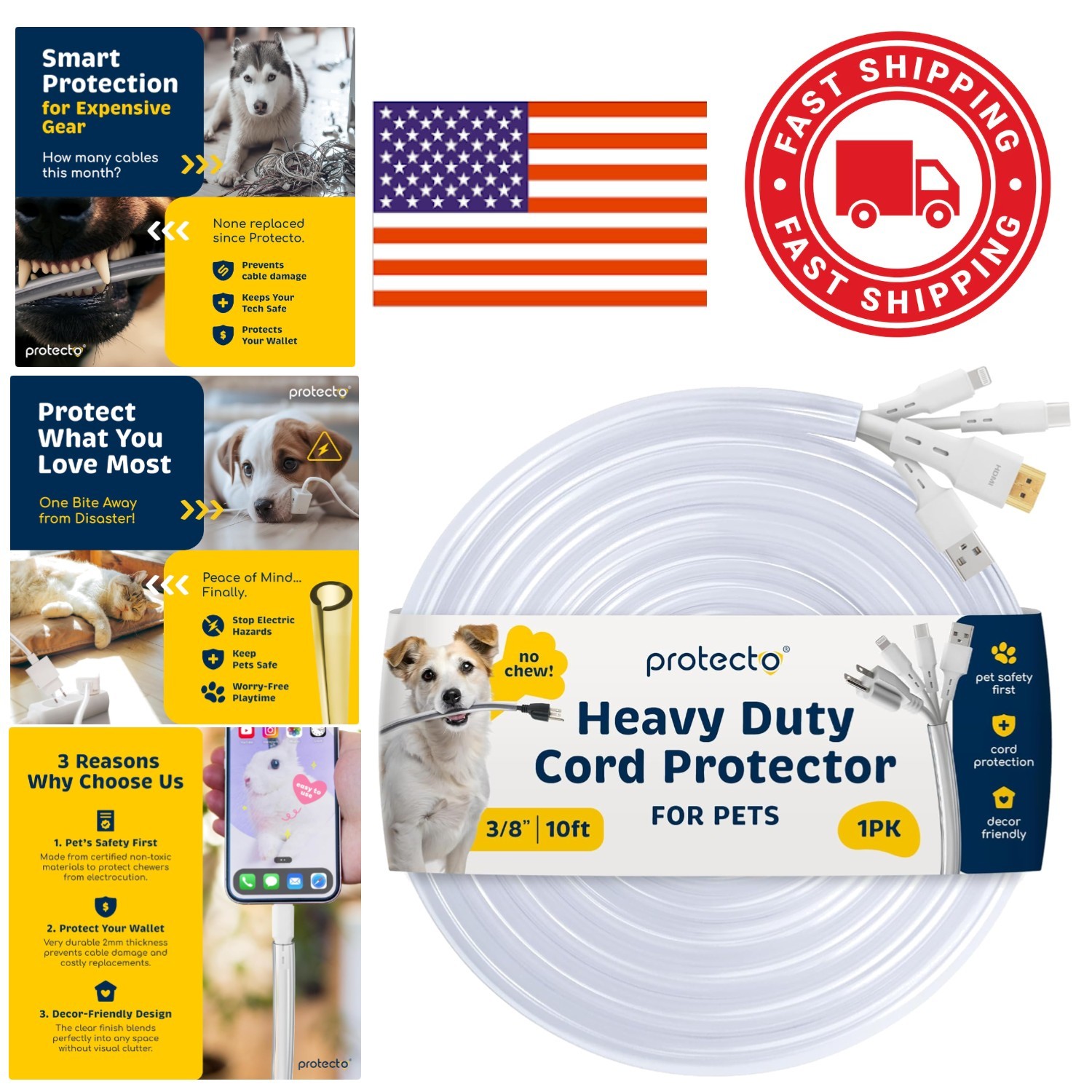 Pet Safe Cord Cover 10ft Clear and Durable Protection for Electrical Wires