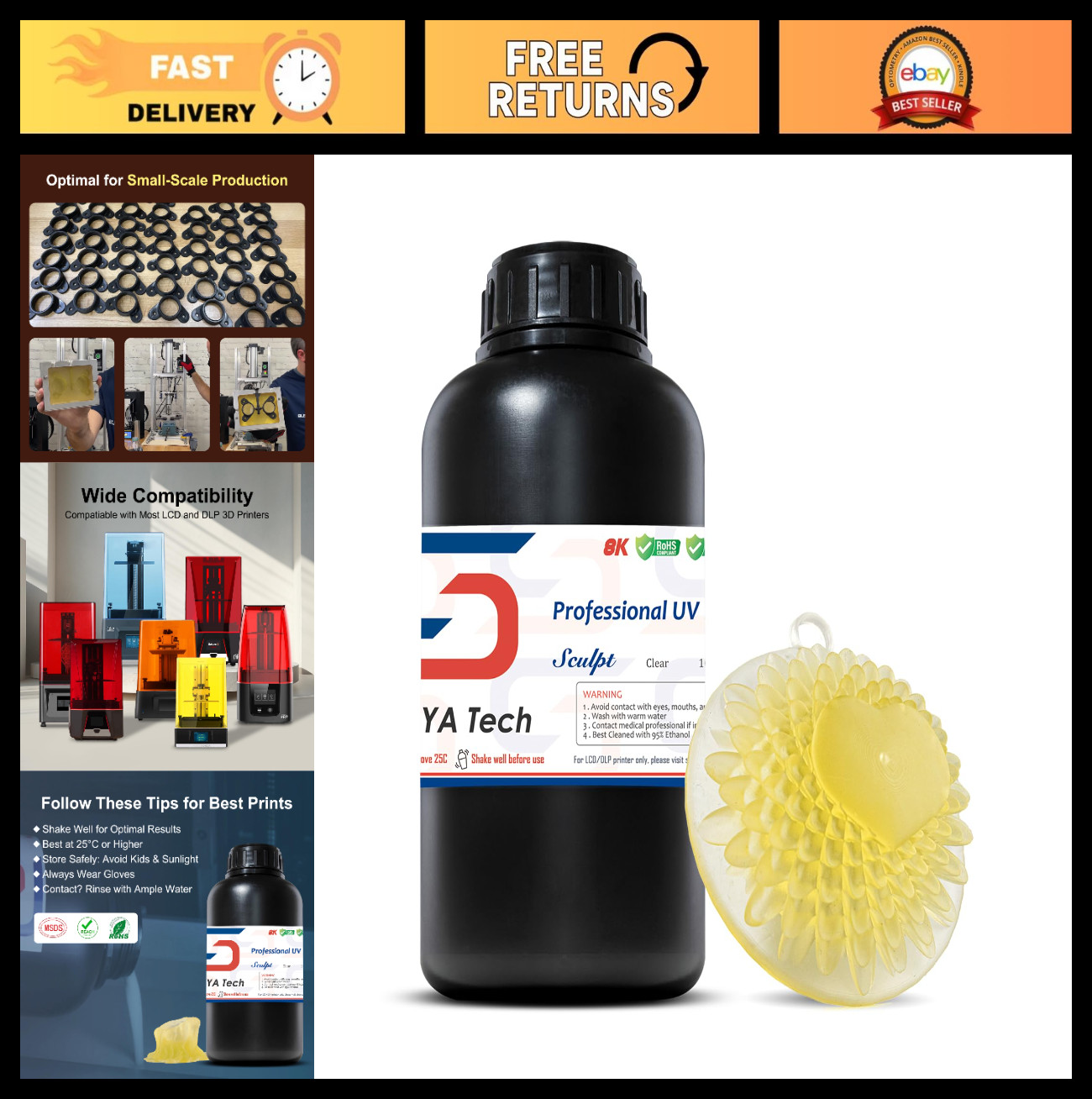 High-Temp Resistant Clear 3D Printer Resin, 1kg for Precision Printing & Detail