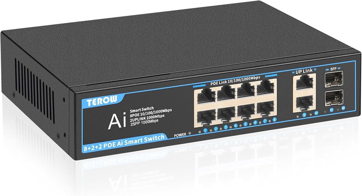 12-Port PoE Switch with 8 Gigabit RJ45 Ports - Smart Reliability for Home/Office