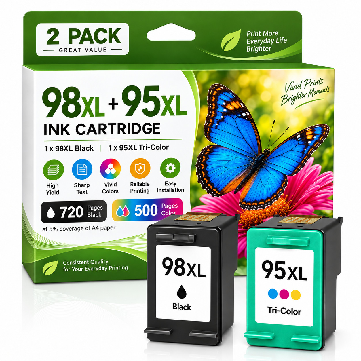 95XL 98XL Ink Cartridges 2 Pack(BK/Color) For Officejet 100 150 PhotoSmart C4180