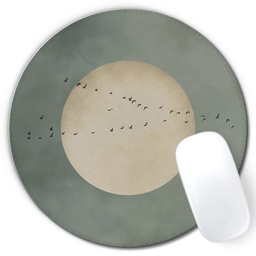 Japanese Full Moon Round Mouse Pad 7.9x7.9 Inch, Neutral Oriental Asian Japandi