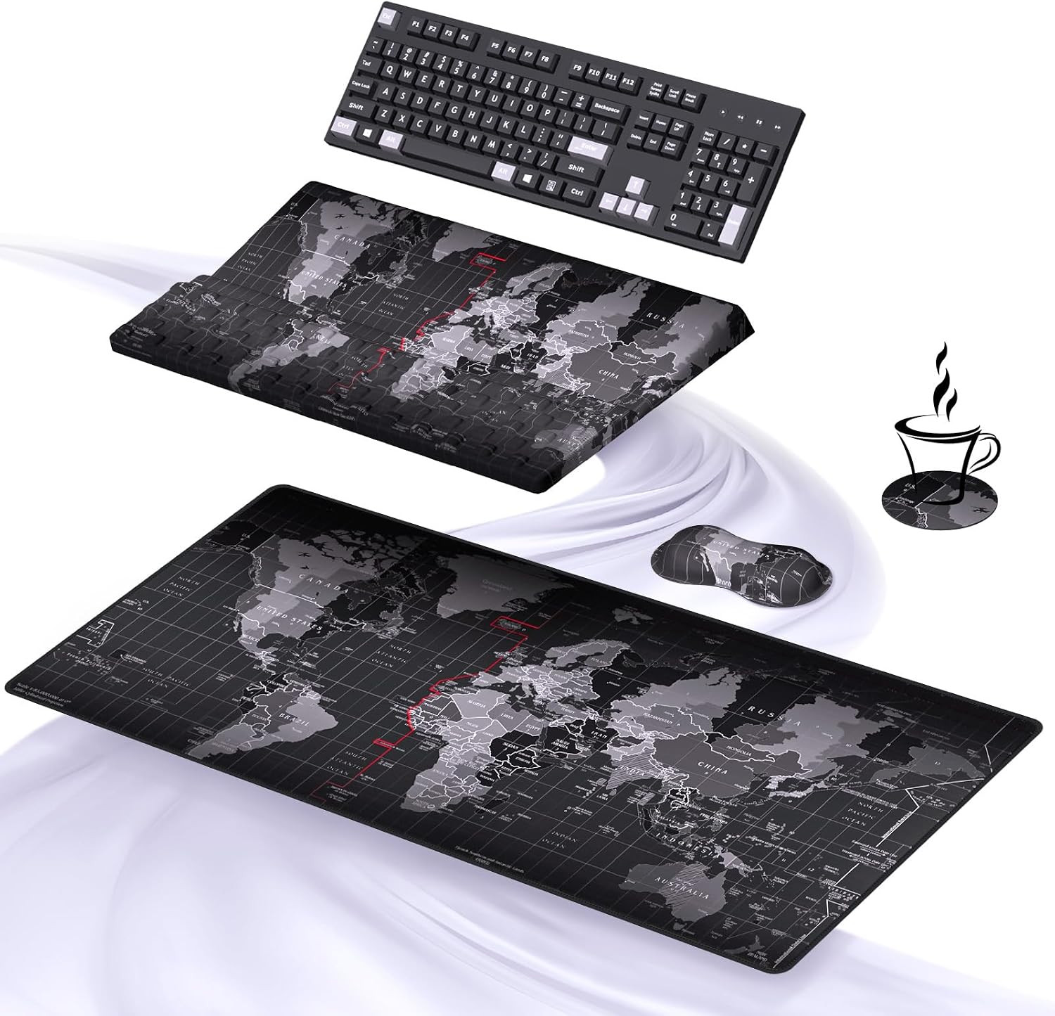 Ospelelf Ergonomic Mouse Pad and Keyboard Stand Wrist Rest Pad Set with Large Mo