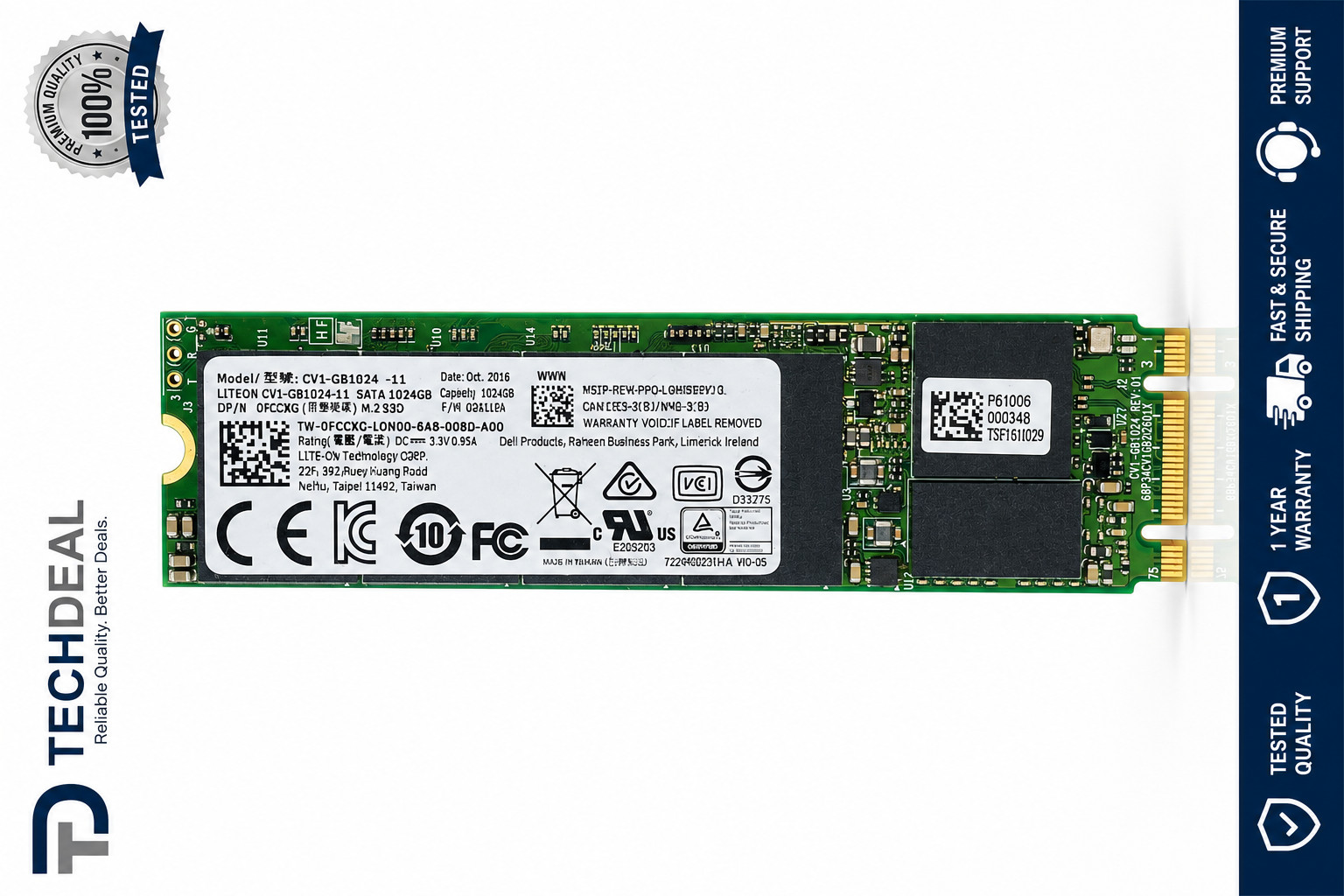 Lite-On CV1-GB1024 1TB M.2 2280 SATA III SSD Dell P/N 0fccxg Tested Working