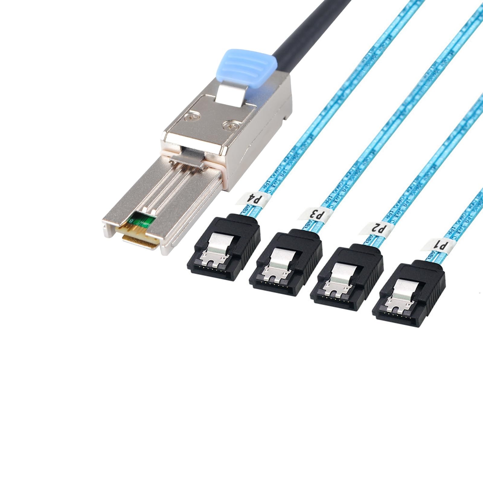 2 PCS 1m Mini SAS 26P SFF 8088 Male To 4 SATA 7Pin Female Cable Latch Wire