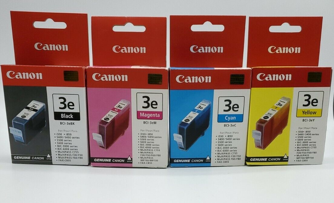 Lot of 4 Canon BCI 3e Ink Cartridge Genuine OEM Black Magenta Cyan Yellow Sealed