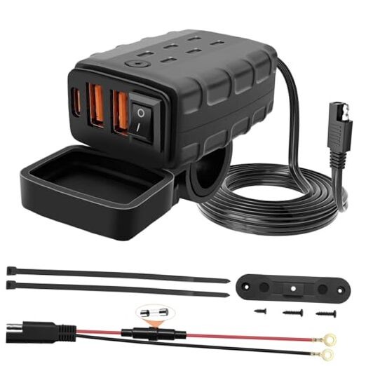 Waterproof Motorcycle USB Charger with 3 Ports, 36W Universal Fit SAE to USB