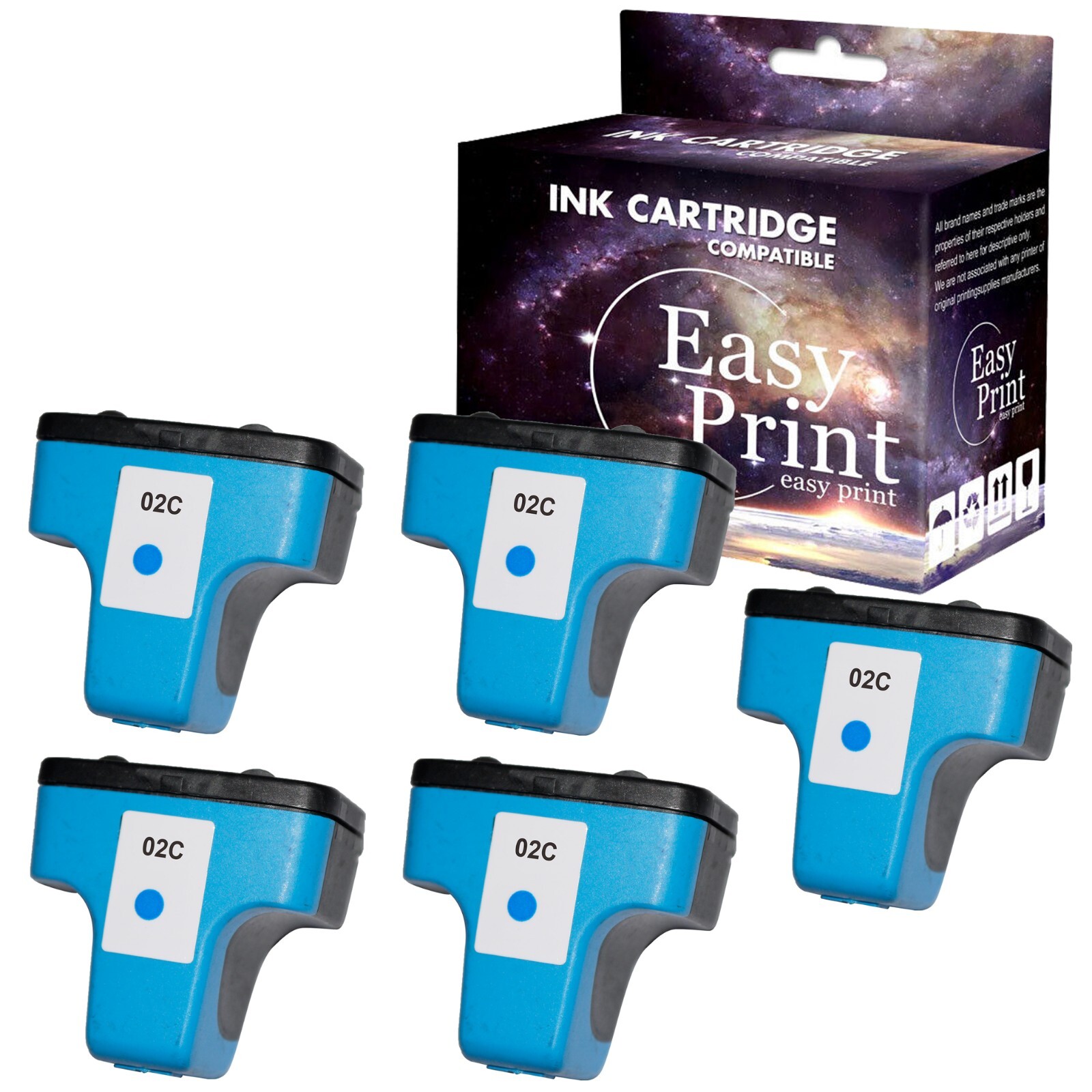 5PK replace for HP 02 Series Ink Cartridge Cyan for PhotoSmart 3108 3210 C5150