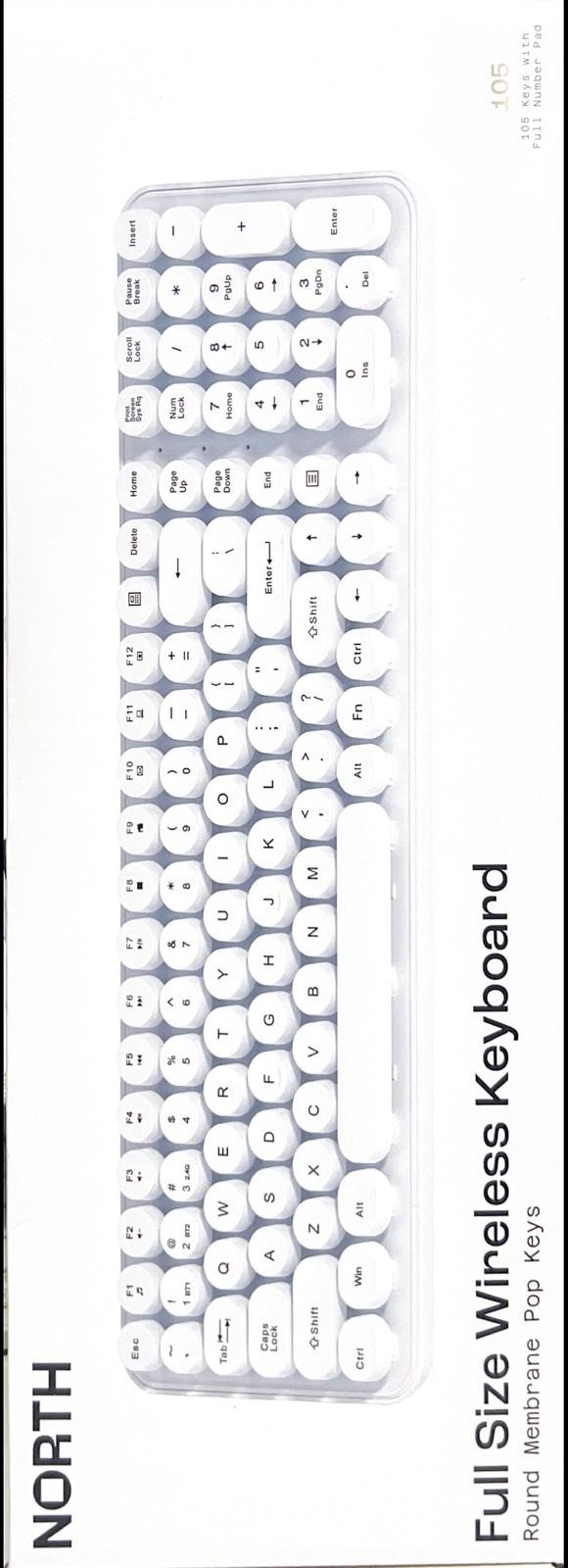 North Full Size Round Pop Key Wireless Keyboard - White