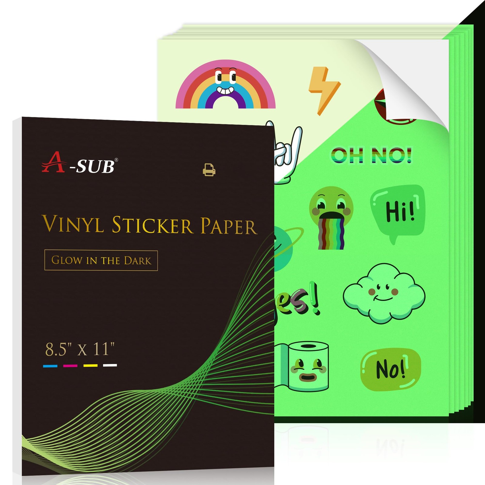 Glow in The Dark Printable Vinyl Sticker Paper for Inkjet Printers, Waterproo...