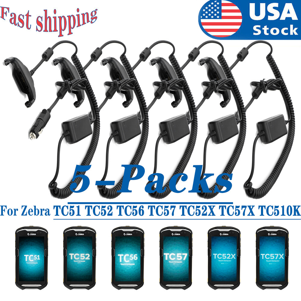 5PCS DC Vehicle Charger Cable for Zebra TC51 TC52 TC56 TC57 TC52X TC57X TC510K