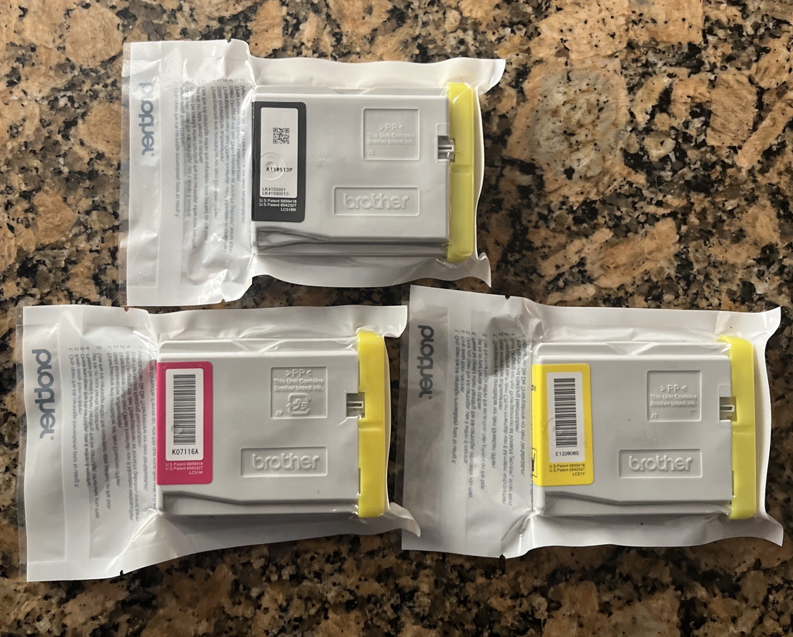 Genuine Set 3 Brother LC51 Inks LC51BK Yellow Magenta Black FACTORY SEALED