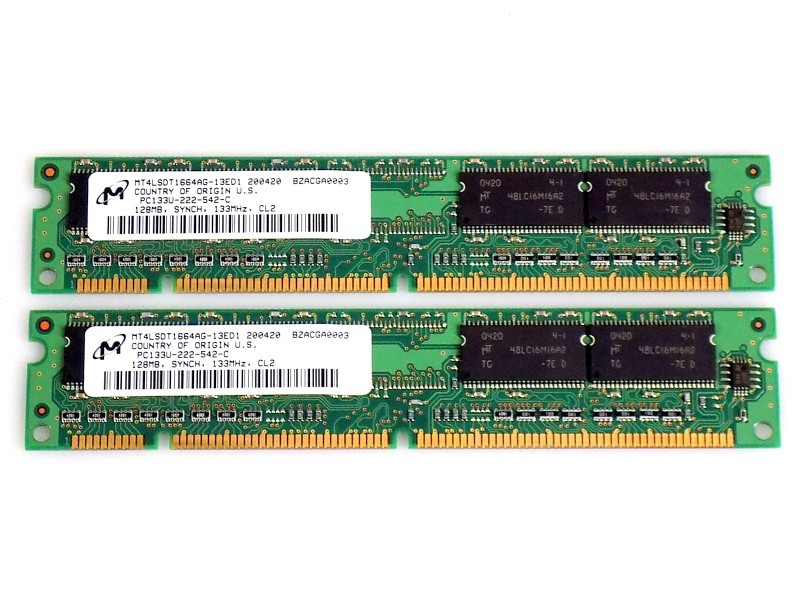 256MB (2x128MB) Micron MT4LSDT1664AG-13ED1 SDRAM 133Mhz PC133 UDIMM RAM