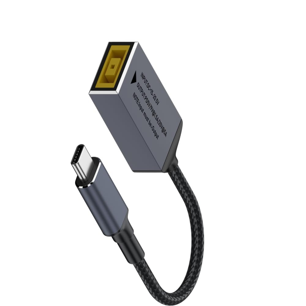 ISLOPU DC Slim Tip Female Input to USB C PD Male Power 6.8 inches, Metal Grey 