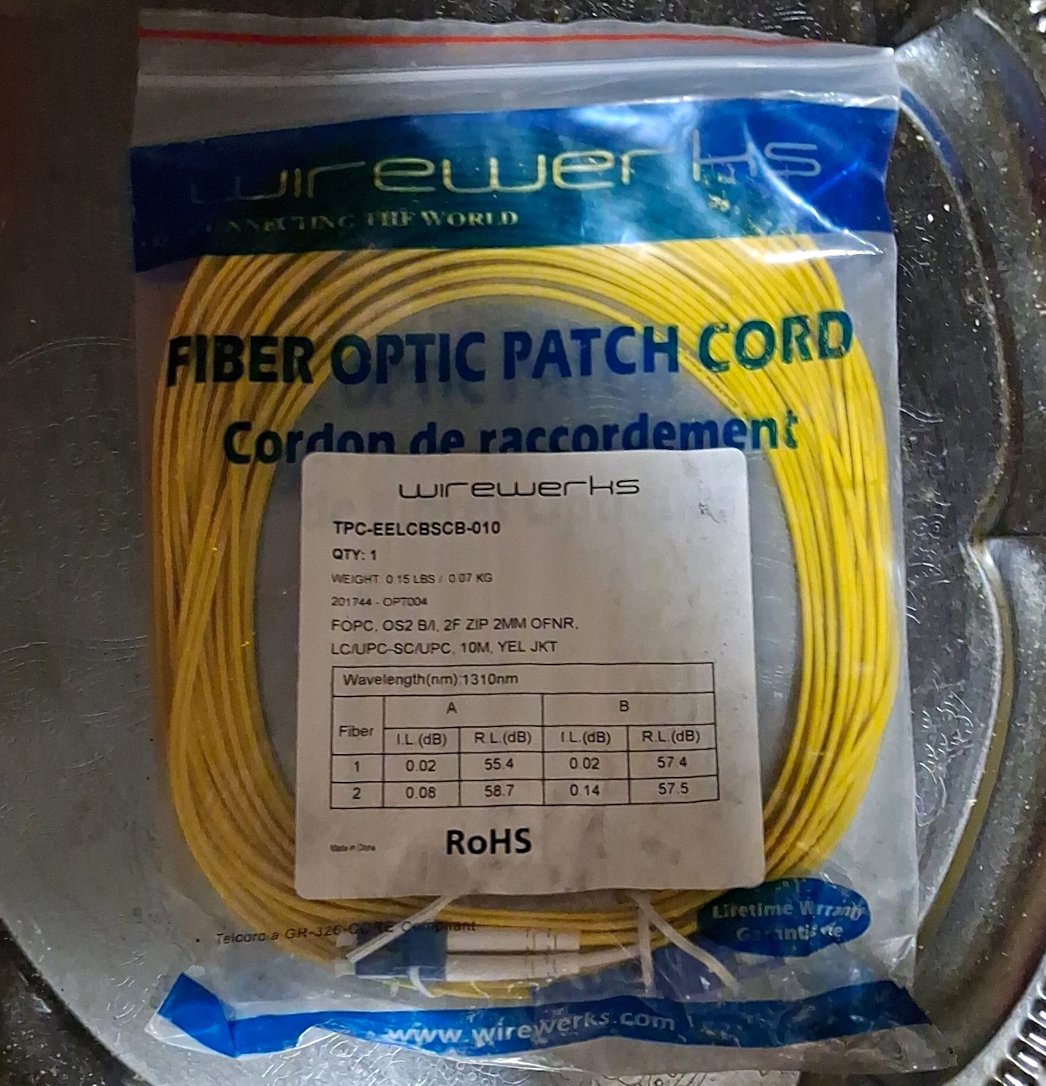 Wirewerks LC/UPC to SC/UPC OS2 Single-Mode Fiber Patch Cable 10m Yellow