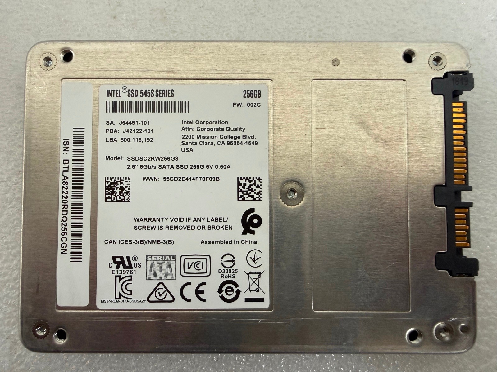 Intel 545s 256GB 2.5 SATA III Internal Solid State Drive SSDSC2KW256G8