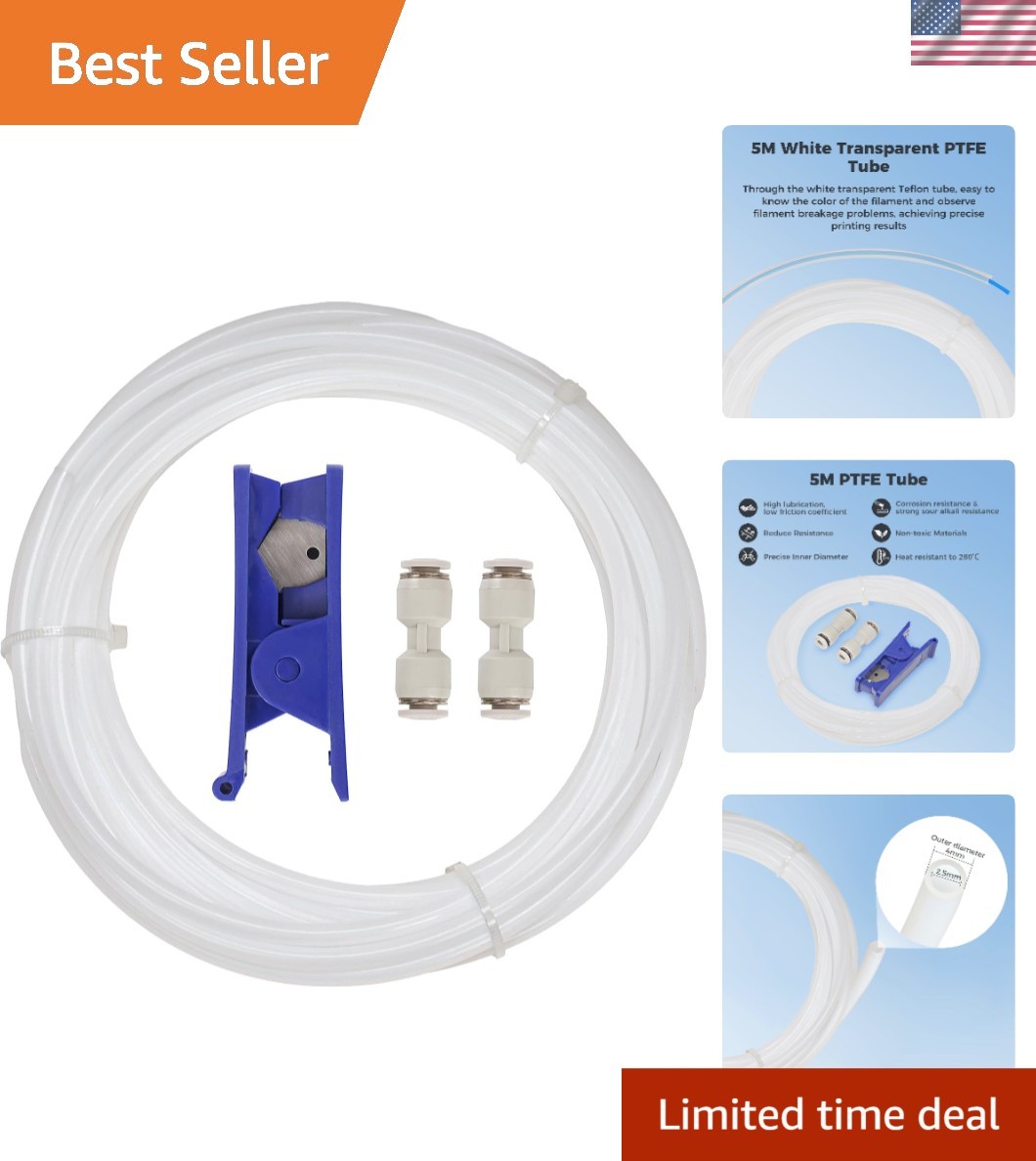 High-Performance 5M PTFE Tube 2.5mm ID with Couplers & Cutter for 3D Printers