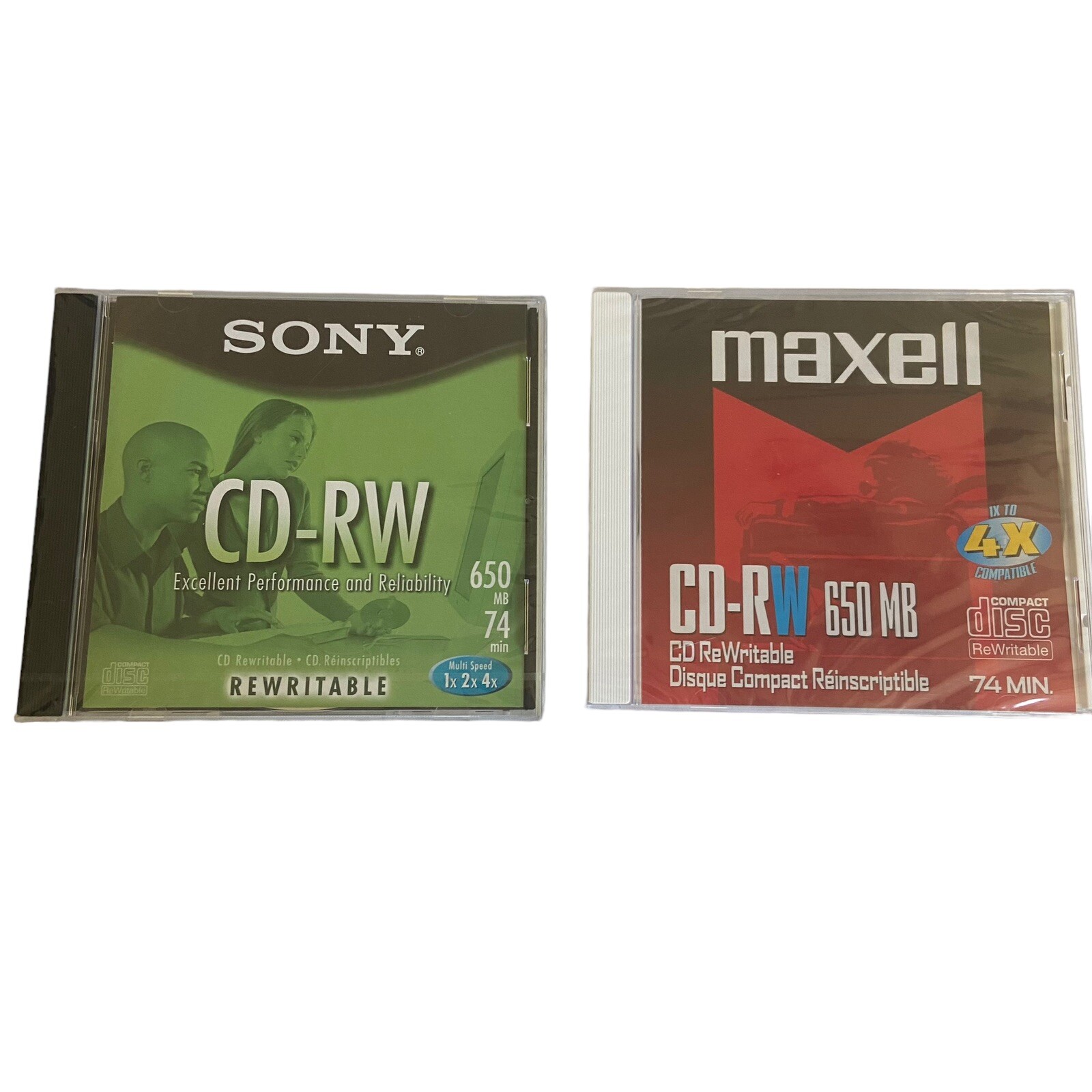2 New Sealed Sony & Maxwell CD-RW 650MB 74 Min Sealed CDs Rewritable CDRW650L