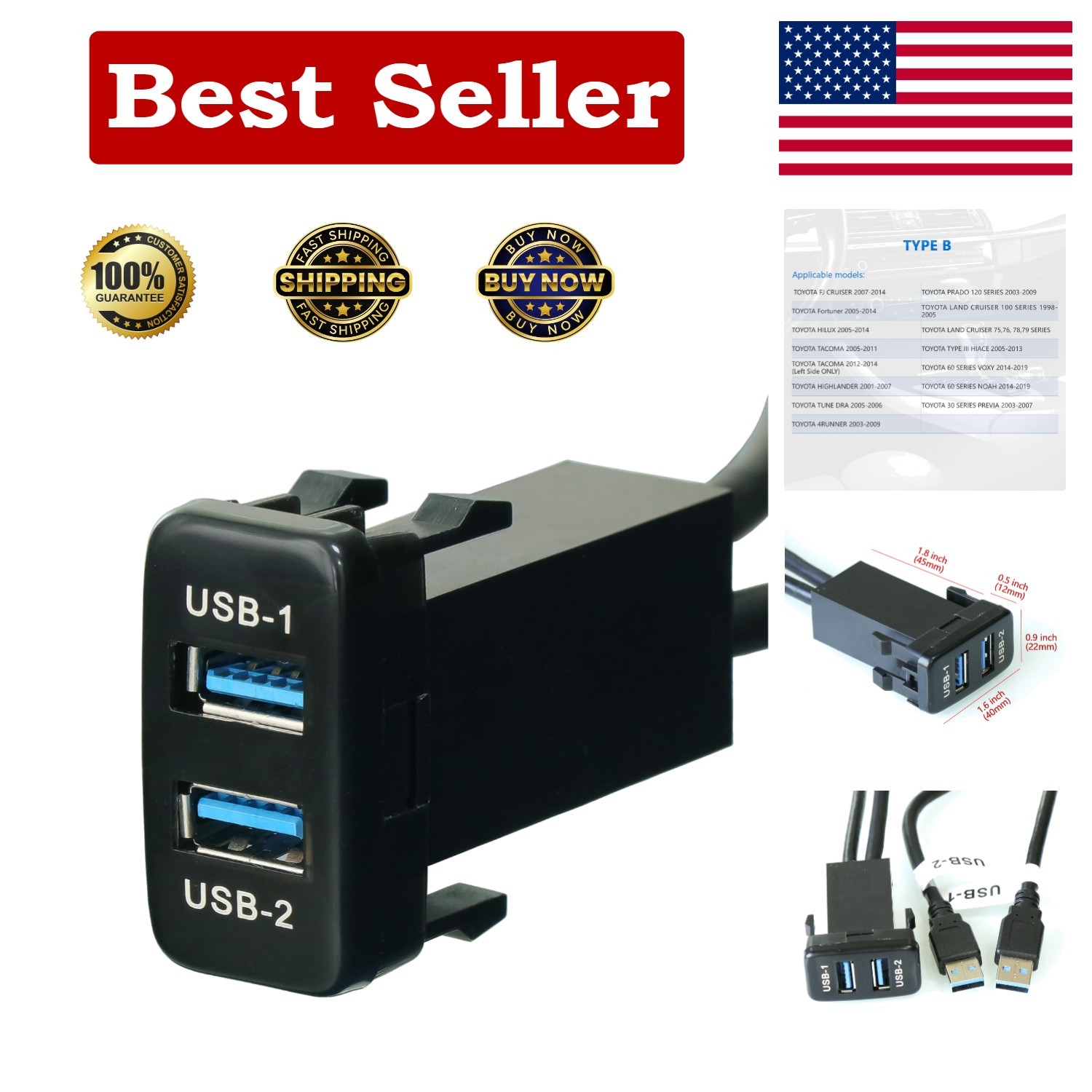 High-Speed 3.3FT USB 3.0 Flush Mount Extension Cable for Car Upgrades