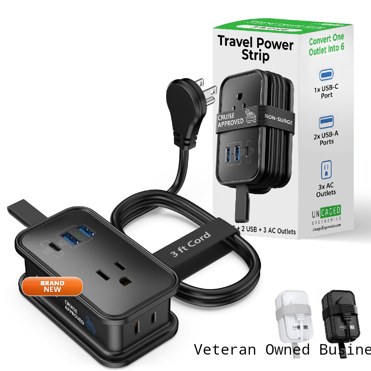 Uncaged Ergonomics Travel Charger For Multiple Devices Flat Plug Power Strip