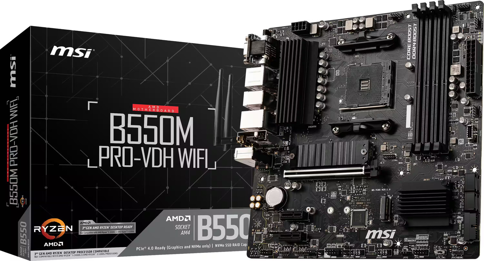 MSI - B550M PRO-VDH WIFI (Socket AM4) AMD B550 MATX DDR4 Wi-Fi 6 Motherboard ...
