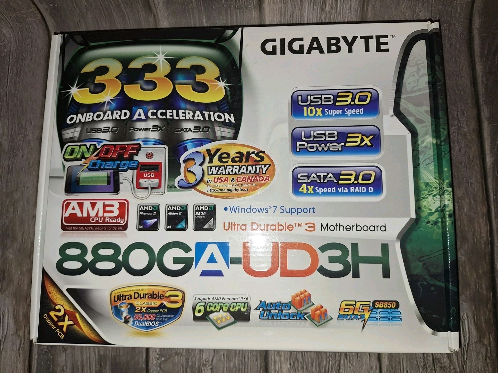 Gigabyte Technology GA-880GA-UD3H (rev. 2.0), Socket AM3, AMD Motherboard-Used