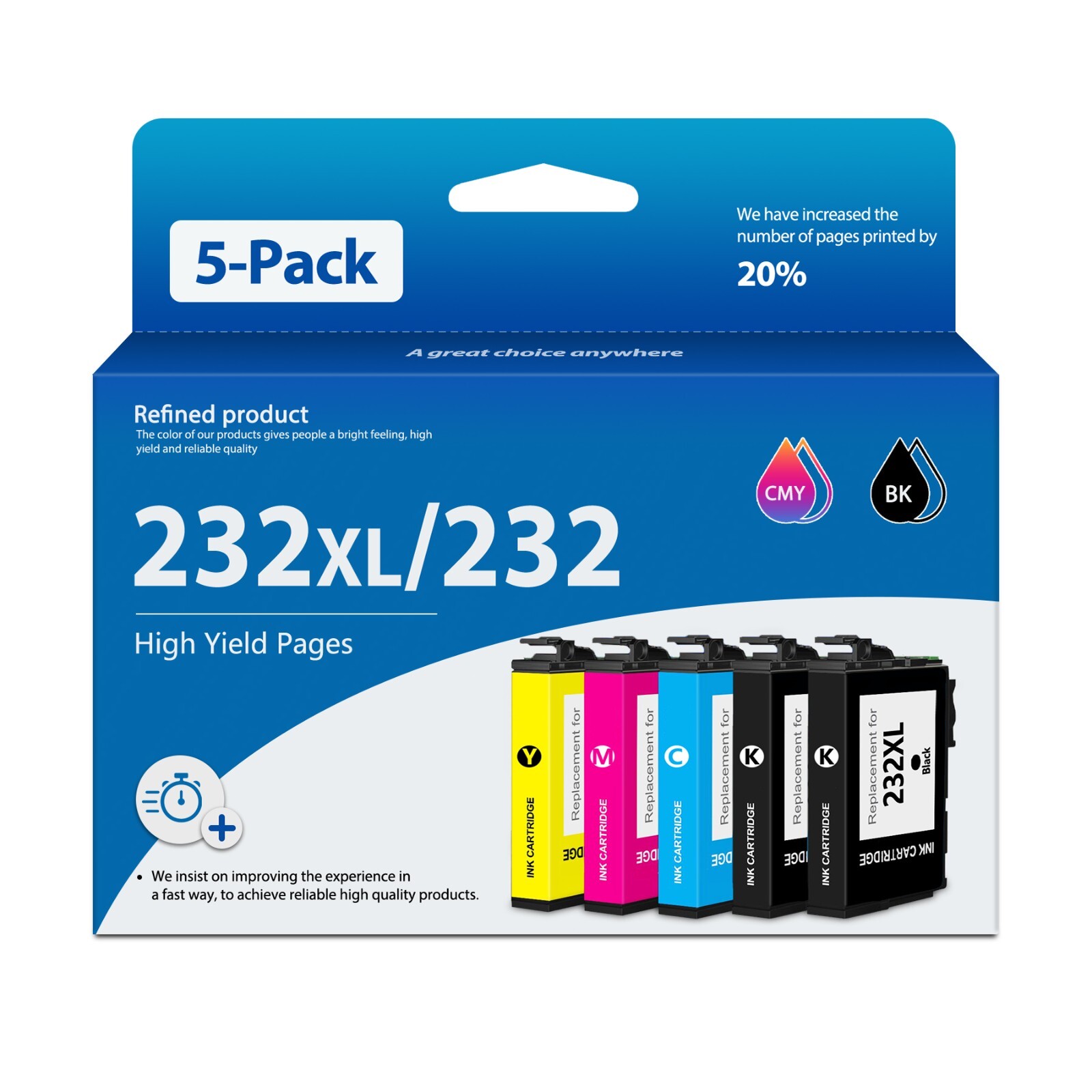 FADSOON® 232XL Ink Cartridges 5pk Replacement for Epson WF-2930 XP-4200 WF-2950
