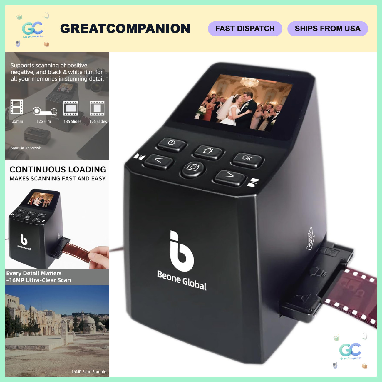 Mini Film Scanner 16MP - Converts 35mm/135/126 Slides & Film to Digital Photos,