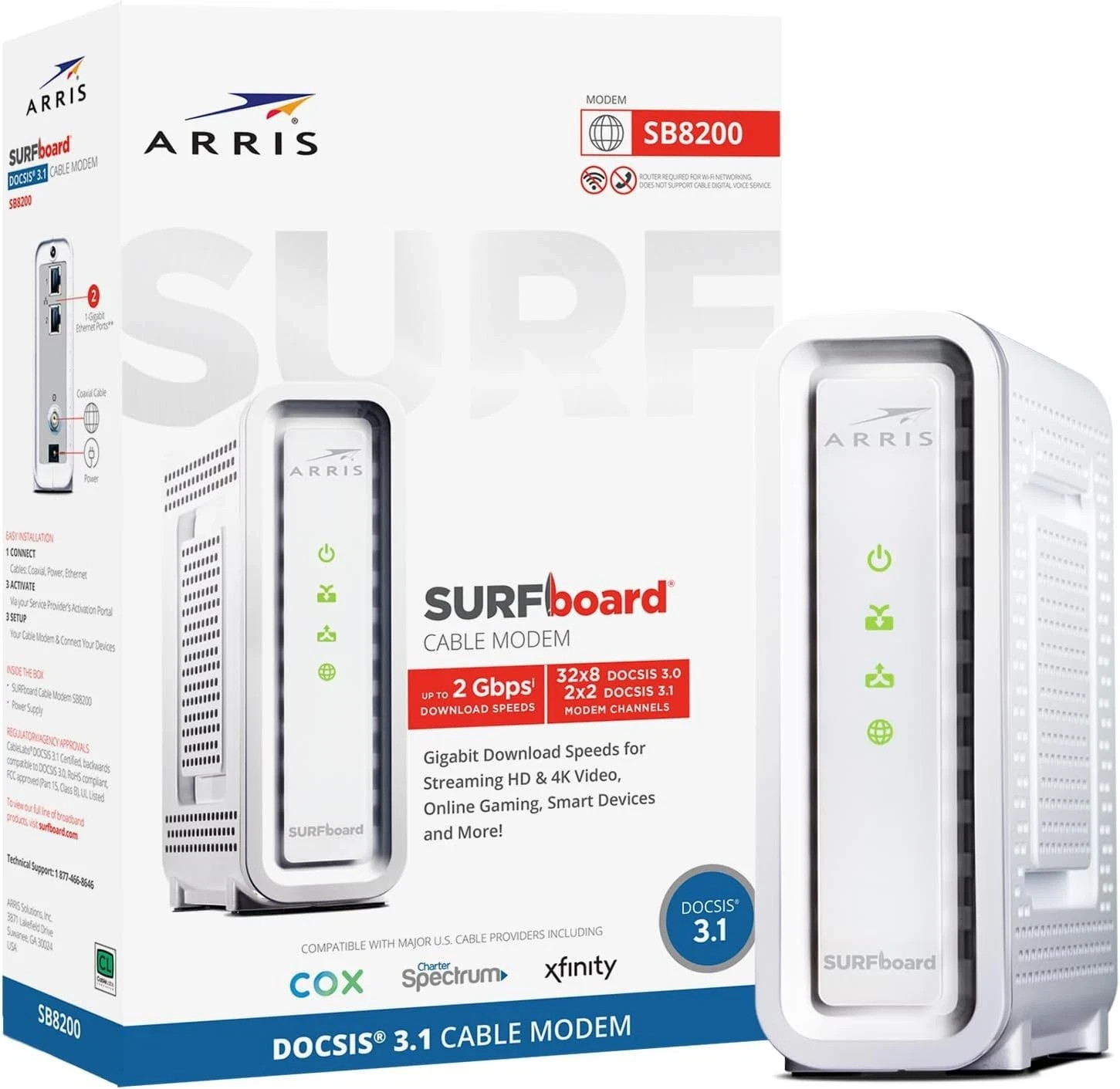 ARRIS SURFboard SB8200 v3 DOCSIS 3.1 Cable Modem 2x1Gbps for Xfinity Cox