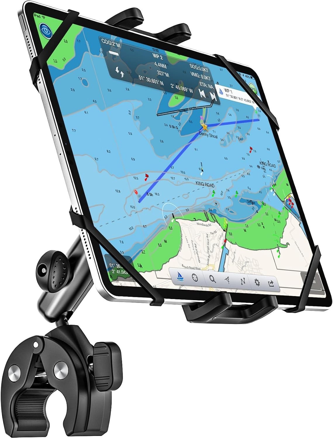 Boat Helm Tablet Mount, Marine Rail Holder with Aluminum Black