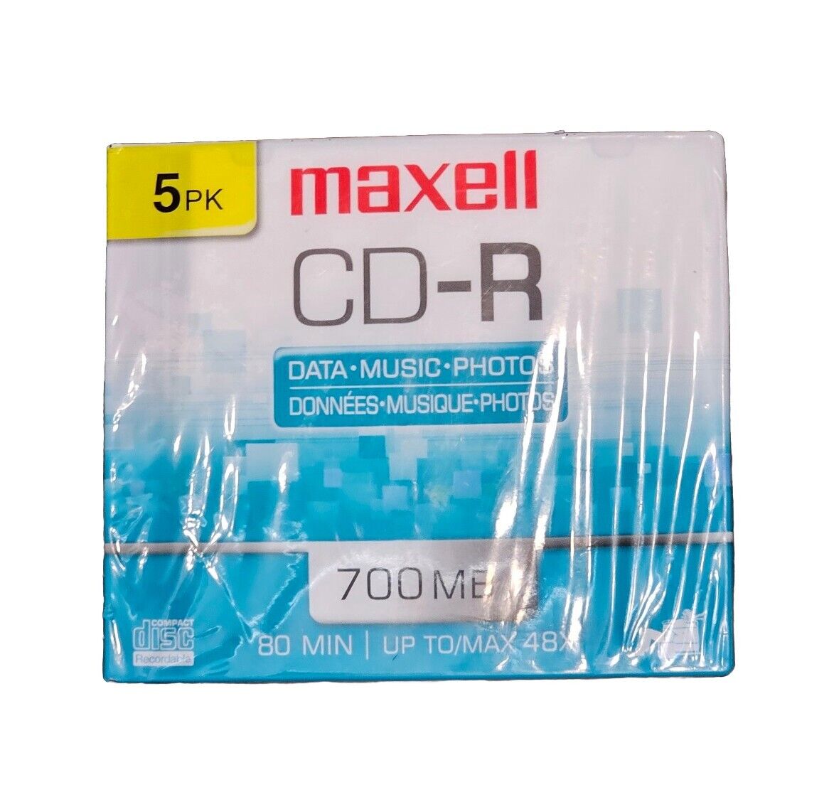 Maxell CD-R 5 Pack 700 MB  Data Music Photos 80 Min Up To/Max 48X New Sealed
