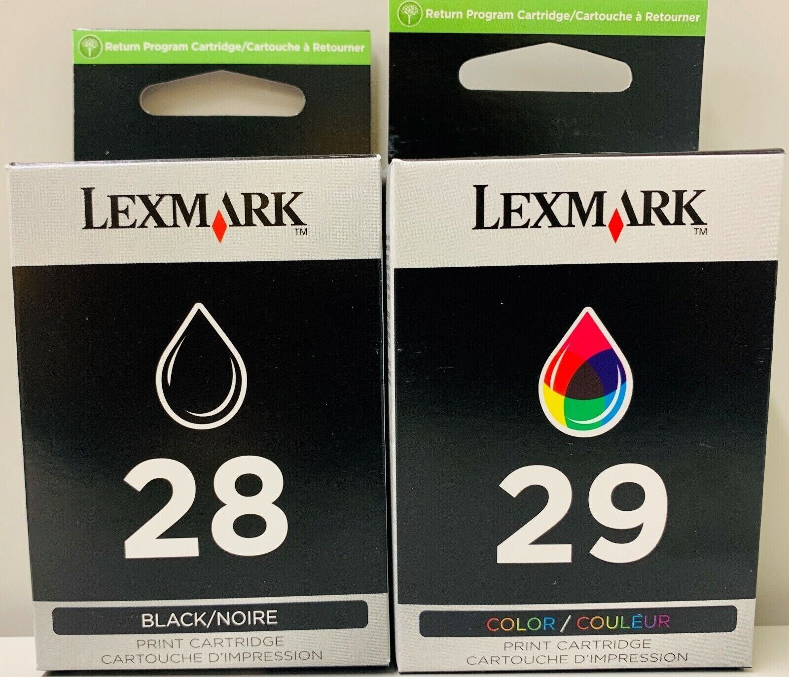 2 NEW Genuine Lexmark 28 Black 29 Color Inkjet Cartridges - SEALED BAG