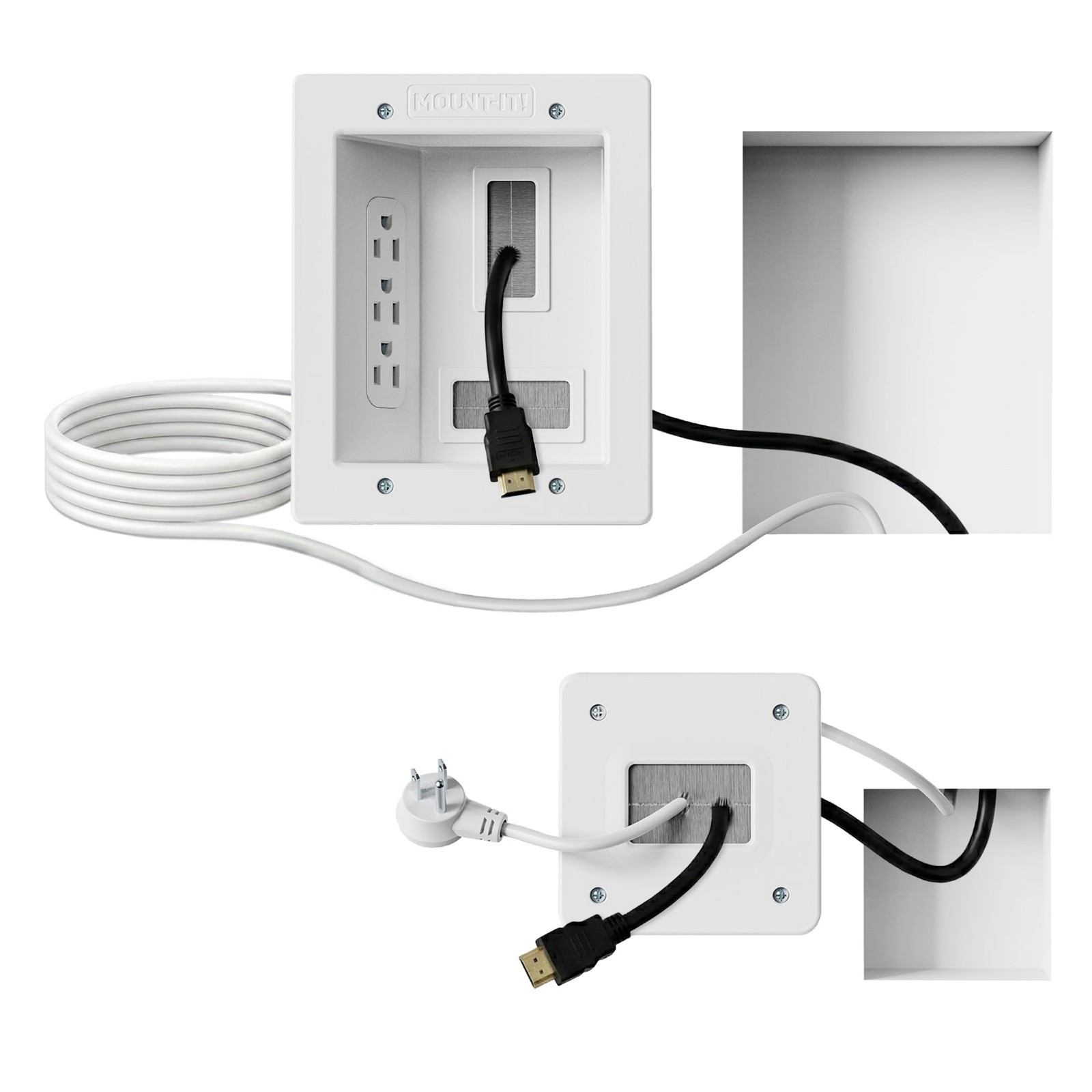 In-Wall TV Cable Concealer Kit - Recessed Power, Triple Outlet, 9ft Cord, Easy C