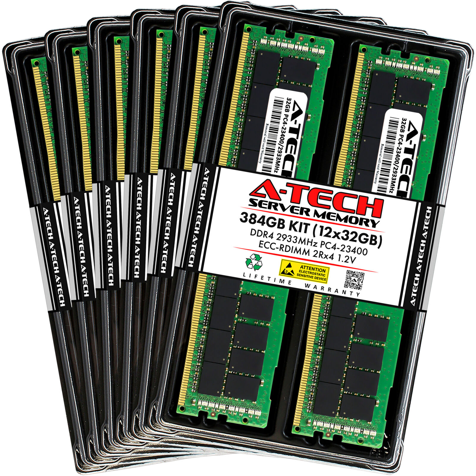 A-Tech 384GB 12x 32GB 2Rx4 PC4-23400R DDR4 2933 ECC REG RDIMM Server Memory RAM