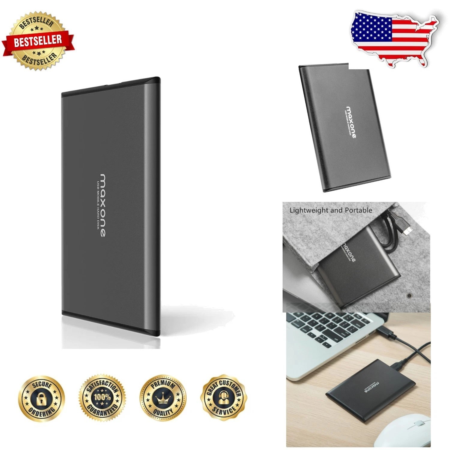 High-Speed 1TB Portable HDD - Ultra Slim USB 3.0, 5Gbps Transfer, Metal Casing