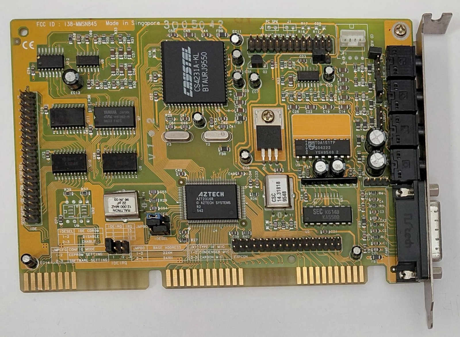 Aztech Sound Galaxy Pro 16 II-3D PnP ISA Sound Card (I38-MMSN845, OPL3, 1995)