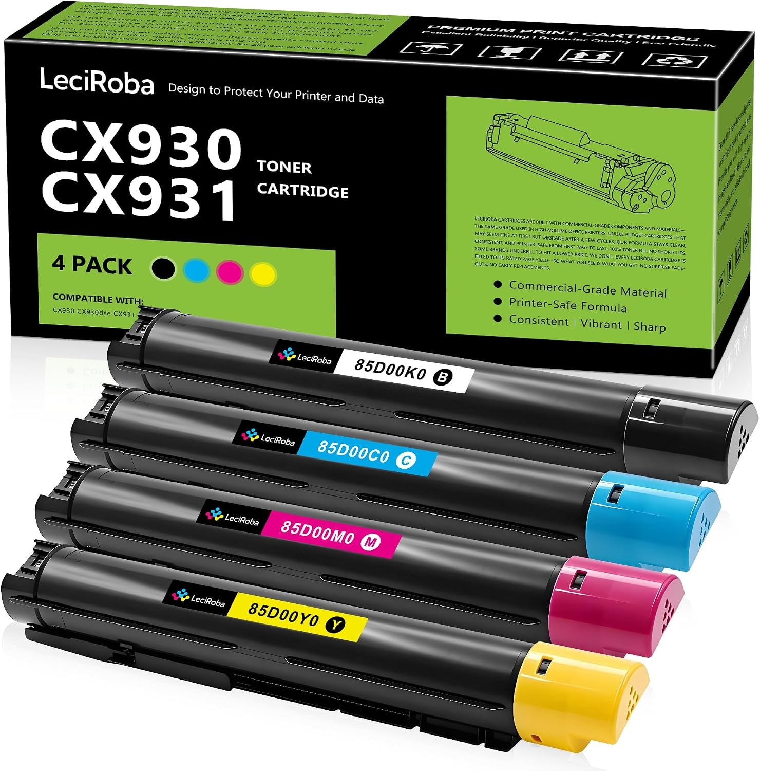 Compatible w/ Lexmark 85D00K0 85D00C0 85D00M0 85D00Y0 CX930 CX931 Toner 4-Pack